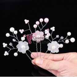 Ac metalic pentru par ACM054 Flori Albe cu perle